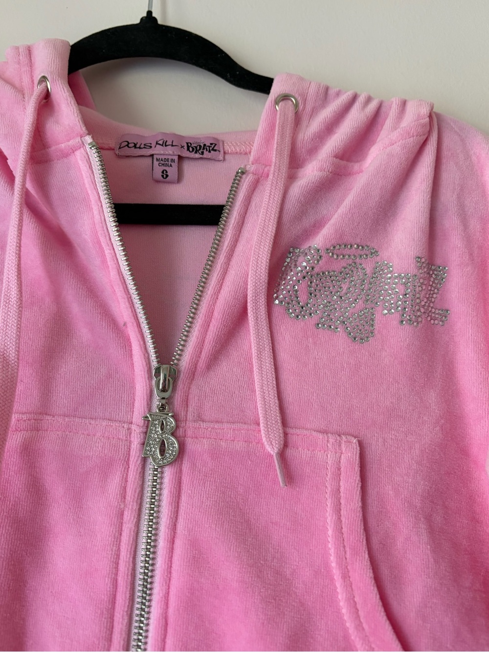 BRATZ Pink Velour Rhinestone Zip-Up Hoodie by Dolls Kill